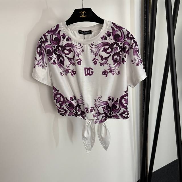 Style No. 20254315 Dg* New retro pattern print tied waist short-sleeved T-shirt,