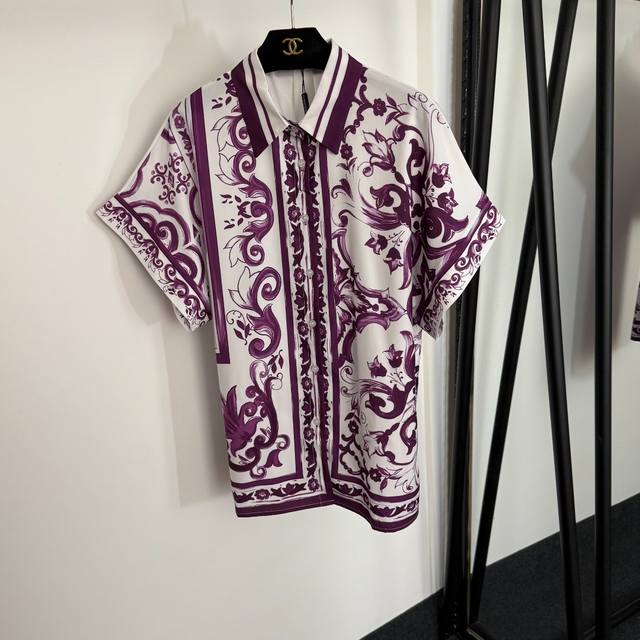 Style No. 20254310 Dg* New retro pattern printed casual short-sleeved shirt, pur