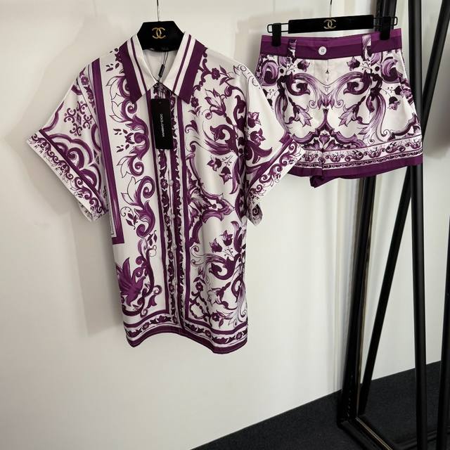Style No. 20254309 Dg* Newest Set, Retro Pattern Printed Short Sleeve Shirt + Ca