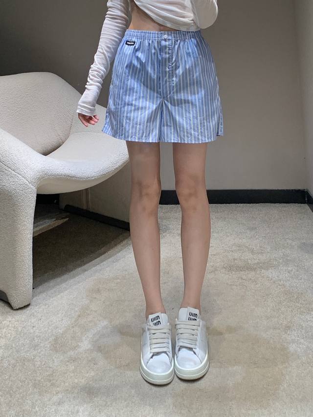 Miumi* 25Fw Early Fall New Cotton Striped Shorts | Exclusive Yb Development! Hig