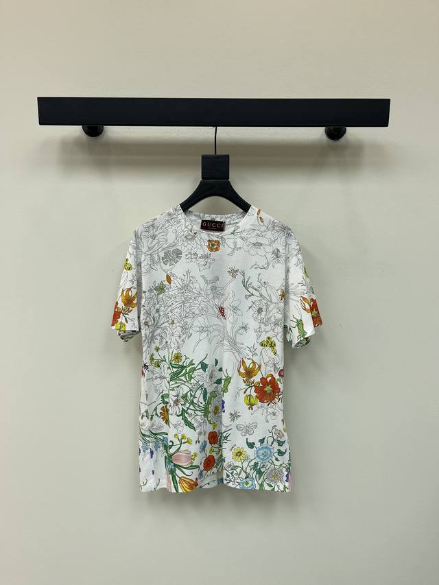 Gucc*25 new printed round neck short-sleeved T-shirt customized Yb mercerized co