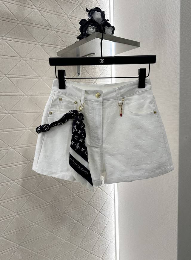 Louis Vuitto*2025 New Arrivals: Embossed denim scarf shorts, custom-made from YB
