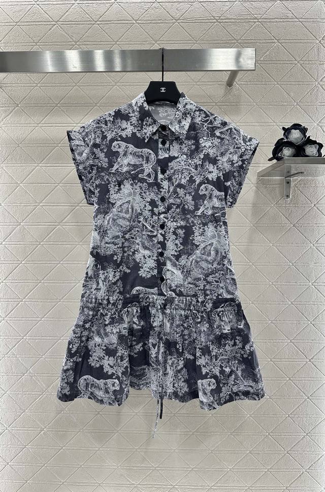 Dio*2025 new arrivals, direct-injection printed pleated short-sleeved dress, cus