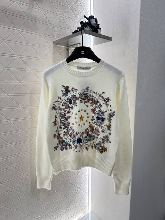 Dio*2025 New Arrival. This round-neck embroidered pullover sweater is custom-wov