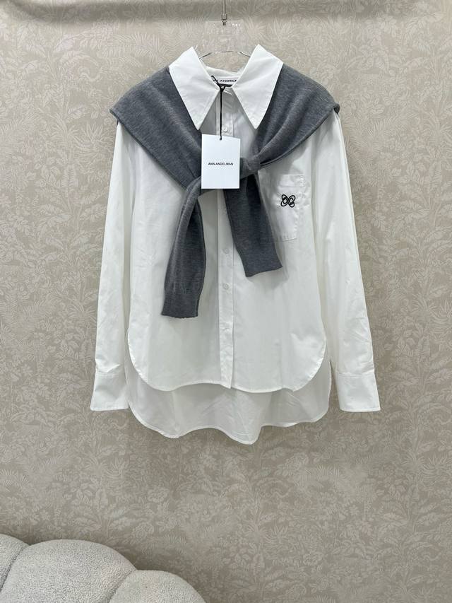 Ann Andelma*25 Early Fall new shawl fake two-piece shirt. A basic white shirt wi