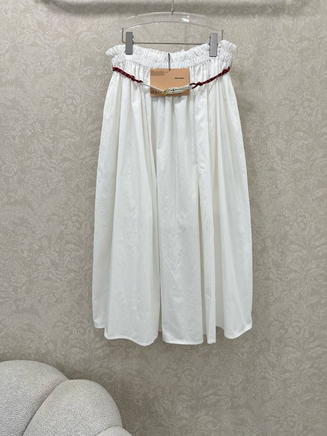 Miumi* 25Ss Spring/Summer new pure white series elastic waist maxi skirt with cu