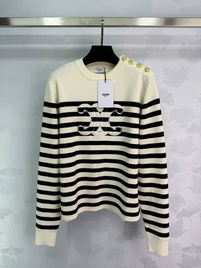 Ce*25 Early Fall new striped sweater featuring embroidered logo on the chest and