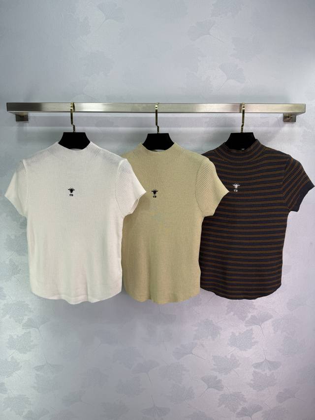 Dio*2025 new half-high collar, knit short sleeves, small flying sleeves, chest l