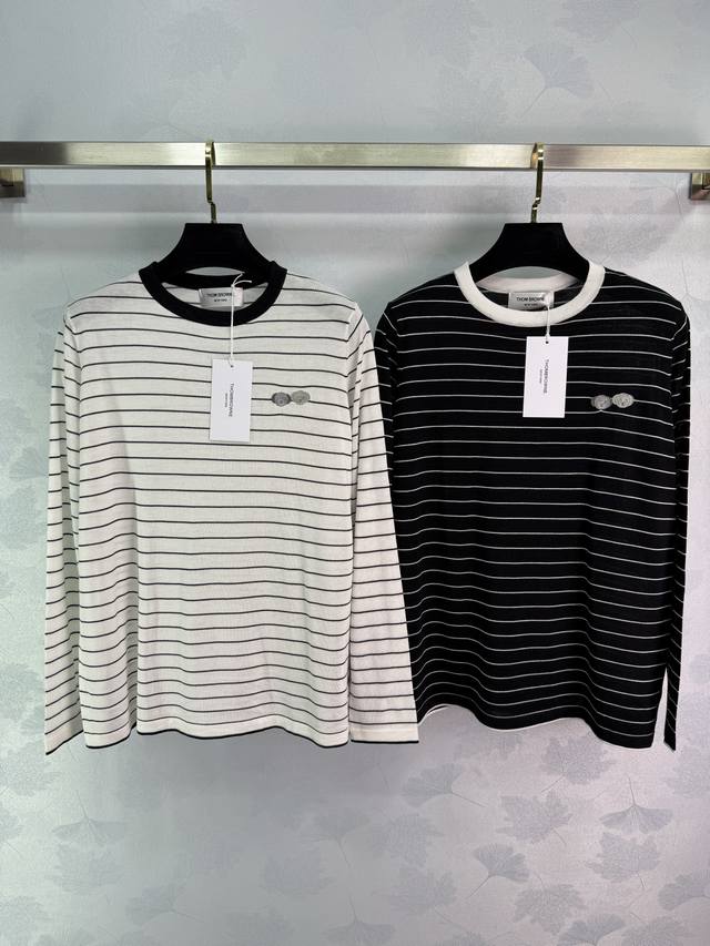 Tb*25 New striped knitted long-sleeved round neck design with a puppy embroidere