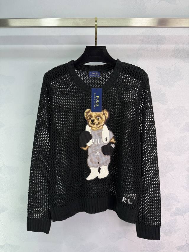 Po*25 New Bear Hollow Knit Sweater. Cute three-dimensional bear embroidery patte
