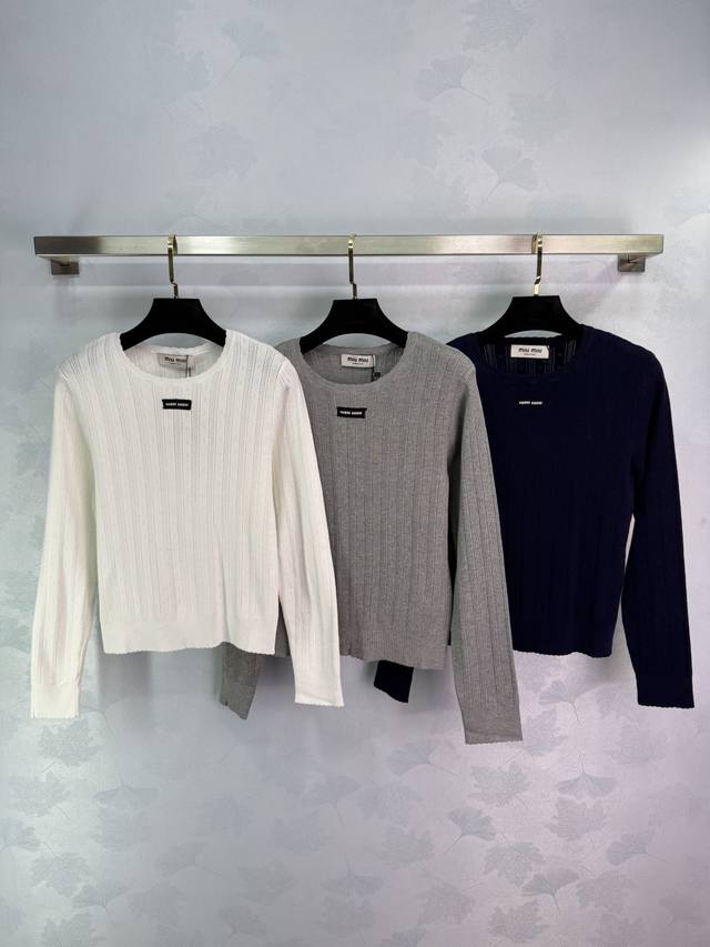 Miumi*25 Early Fall new knitted round neck long sleeves with classic logo embell