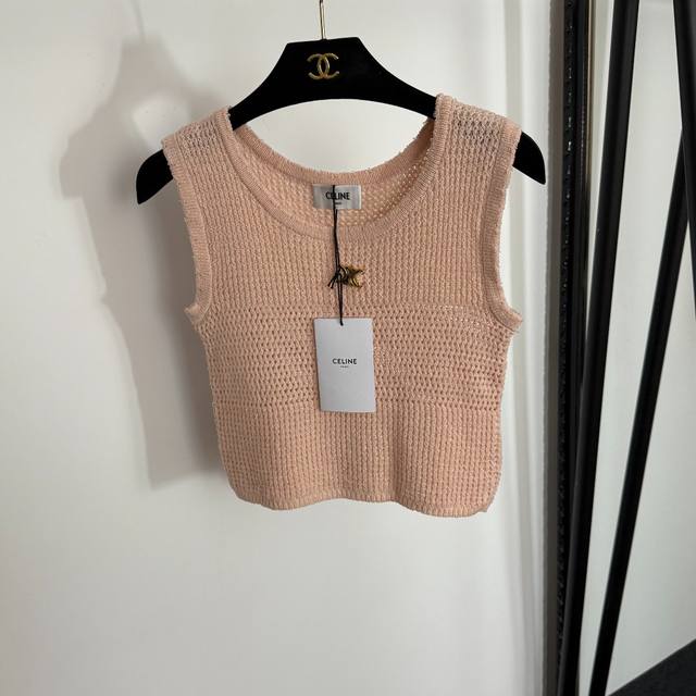 Style No. 20254290 Celin* New Metal Logo Hollow Knit Vest, Pink, Khaki, Black, O