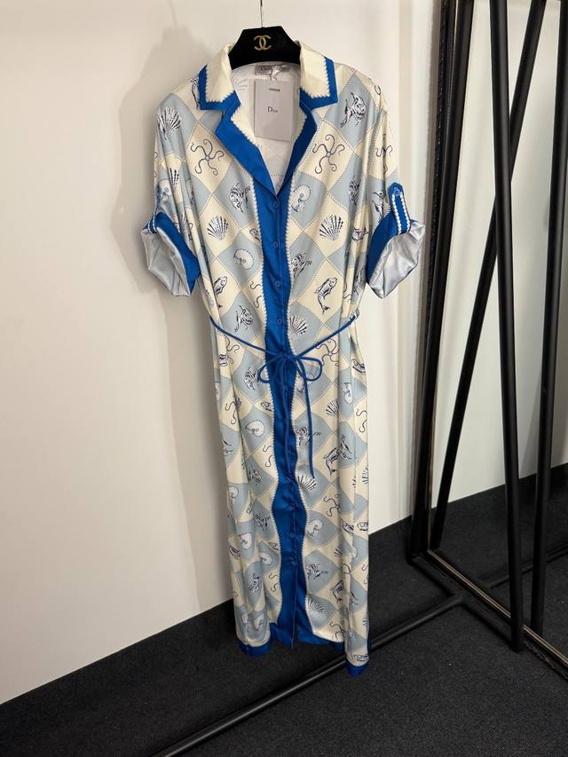 Style No. 20254282 Dio* new seafood plaid print lapel waist short-sleeved dress,