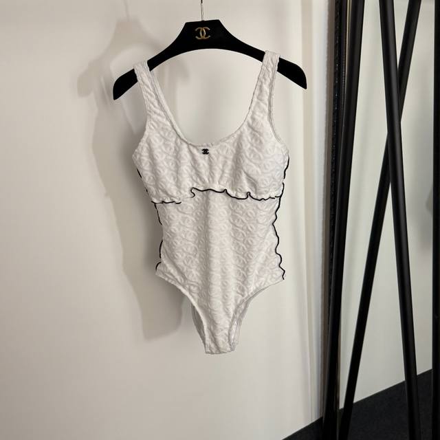 Style No. 20254278 Chane's newest flocked 3D logo suspender swimsuit, white, bla