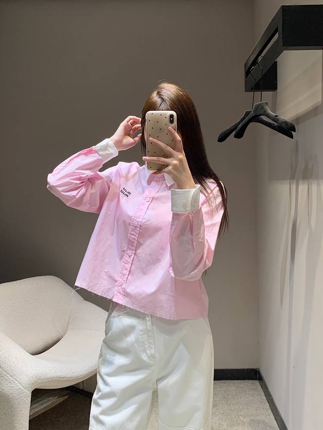 Miumi* 25Fw Early Fall New Logo Embroidered Short Long-Sleeve Shirt | Exclusive