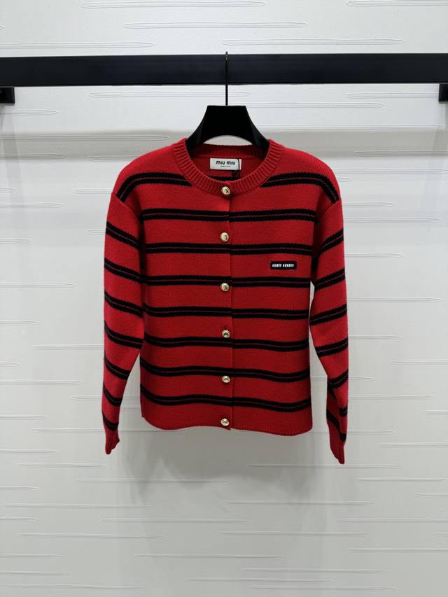New, original, high-end Miumi* 2025 Early Fall Collection! Round-neck striped kn
