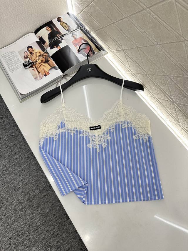 Miumi*2025 new arrivals: lace suspender shorts set, custom YB twill cotton mater