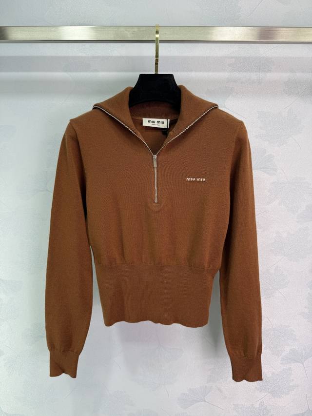 Miumi*2025 new arrivals: high-necked zippered knitted top, custom-made with Yb w