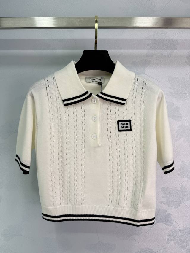 Miumiu25Ss new micro-logo cropped lapel knit top | Exclusively developed by Yb!