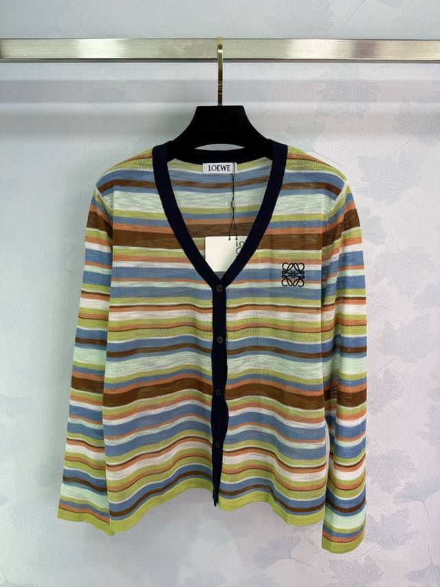 Loew*2025 New Arrival Colorful Striped Knit Cardigan Custom Woven from Yb Wool Y