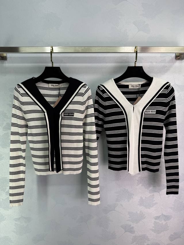 Miumi*'s latest 2025 Early Fall collection! Shawl striped knit long sleeves! Cus