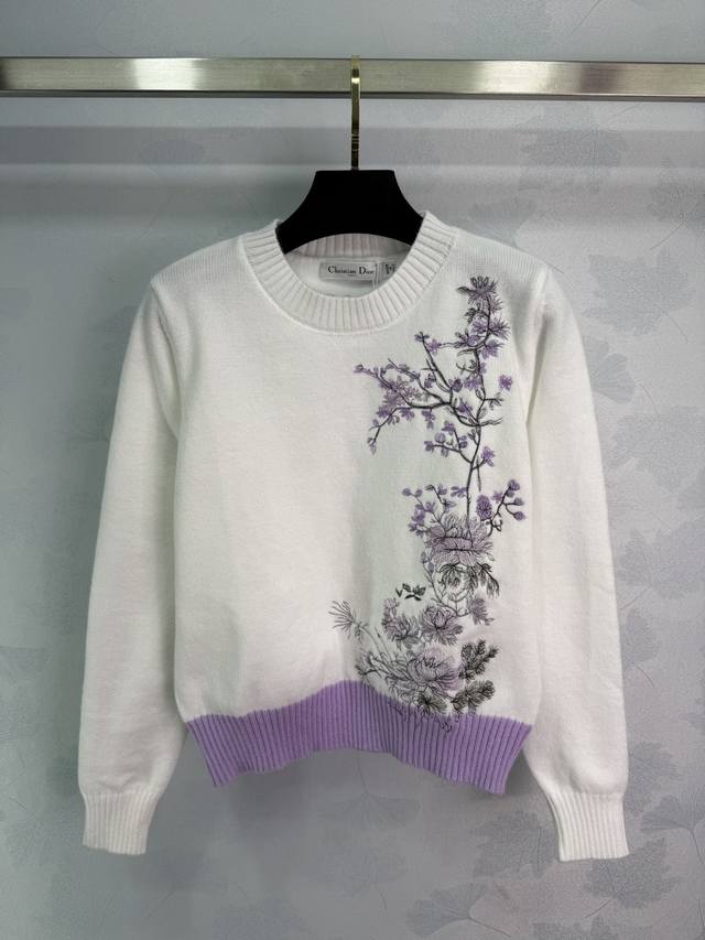Dio*25 early spring new white knitted sweater with a purple gradient hem. Delica