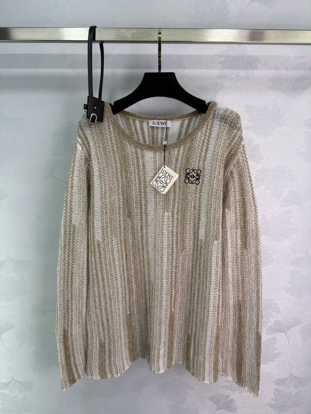 Loew*2025 New Arrivals: Long Striped Knit Top with Belt, Custom-Woven Yb Wool Ya
