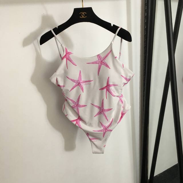 Style 5239 Valentin* new starfish print sexy suspender swimsuit, white, S-Xl,