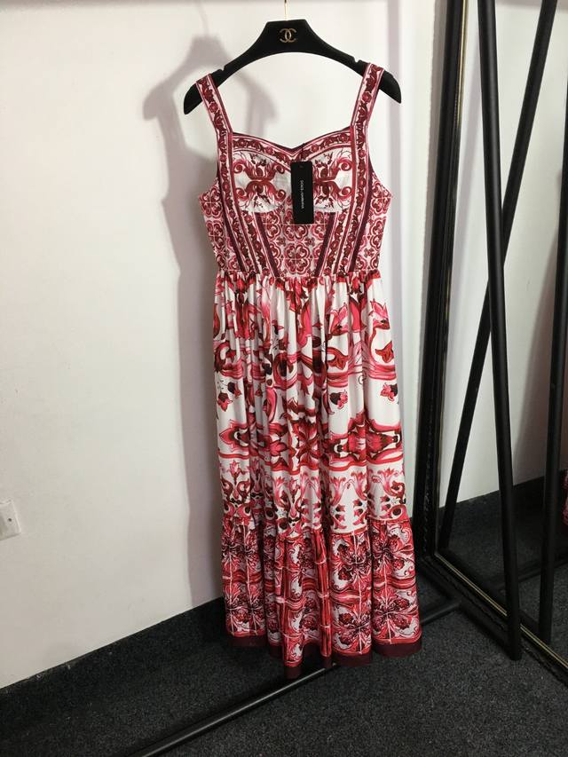 Style 3254 Dg* New retro printed waist slimming suspender dress, red, S-Xl, M si