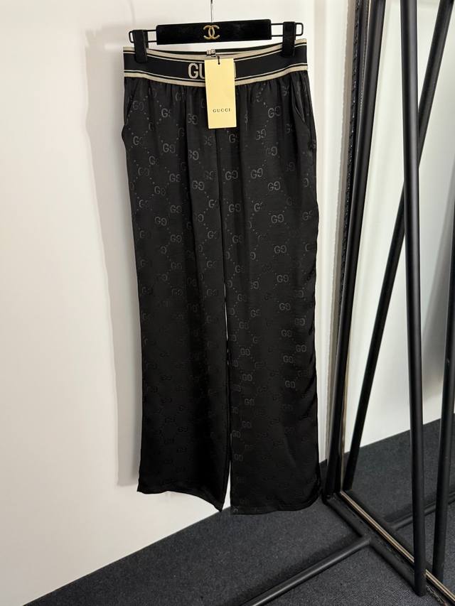 Style No. 20254250 Gucc* New GG Logo Embossed Logo Ribbon Waist Casual Pants, Bl