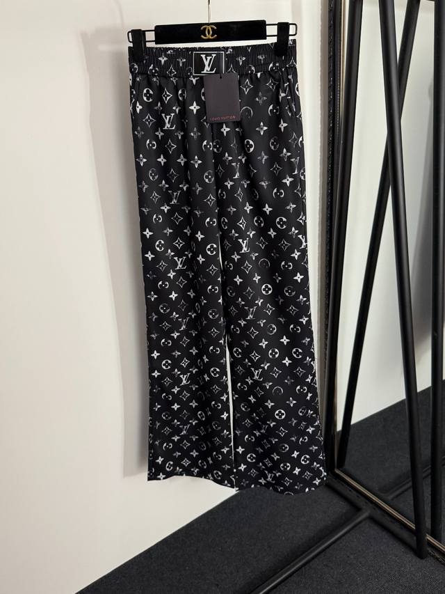 Style No. 20254248 Lv* New Old Flower Logo Printed Casual Wide-leg Pants, Black,