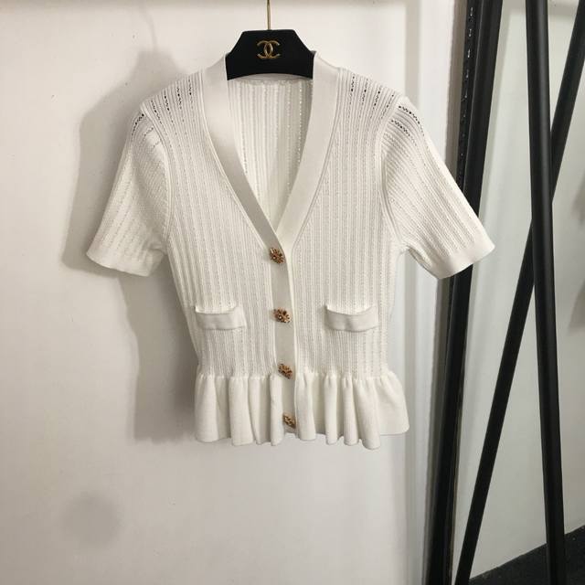 Style No. 20252345 Self Portrat*Sp New Flower Diamond Buttons Lotus Leaf V-neck