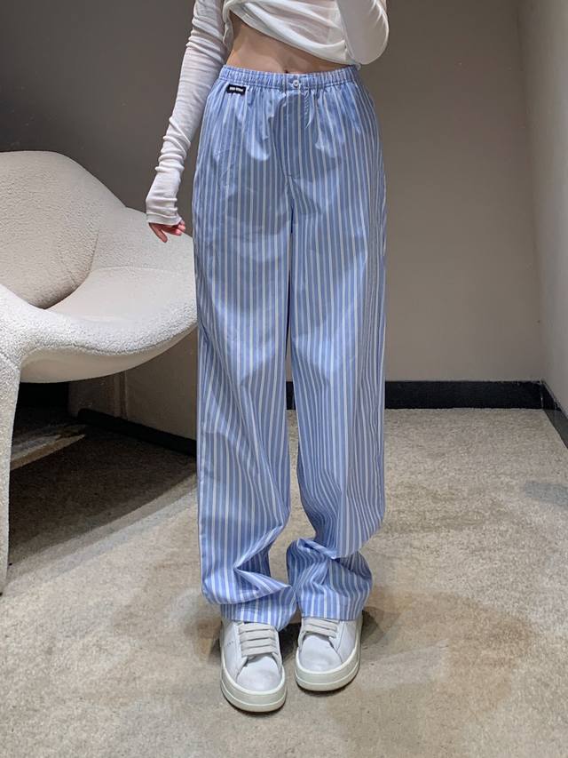Miumi* 25Ss Spring/Summer new cotton striped casual trousers | Exclusive Yb deve