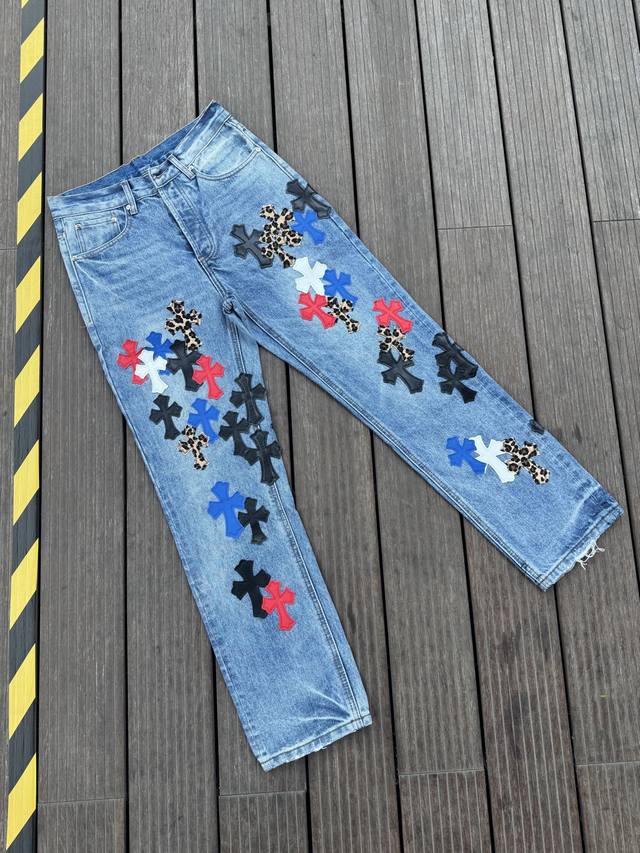 top version, different from the market currency Comehearts blue pants multi-leat