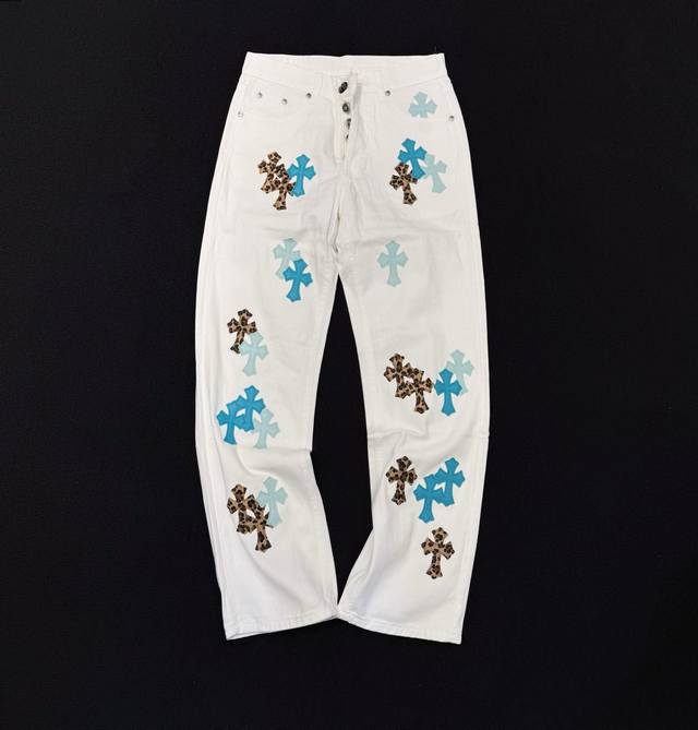 Style: D365Chrome Hearts Blue Leopard Print Leather Jeans Size: 28-34 correspond