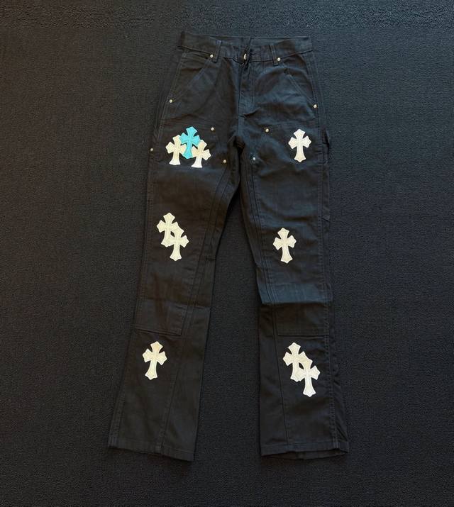 Style: D361 Carhartt patchwork leather work bootcut jeans. Three-dimensional ver