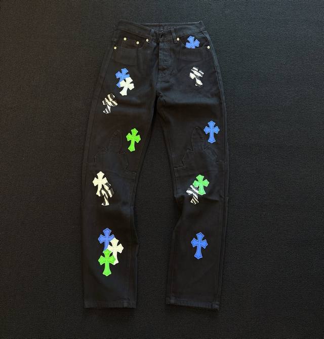 Style number: D360 Chromehearts green zebra patch straight jeans, top-tier jeans