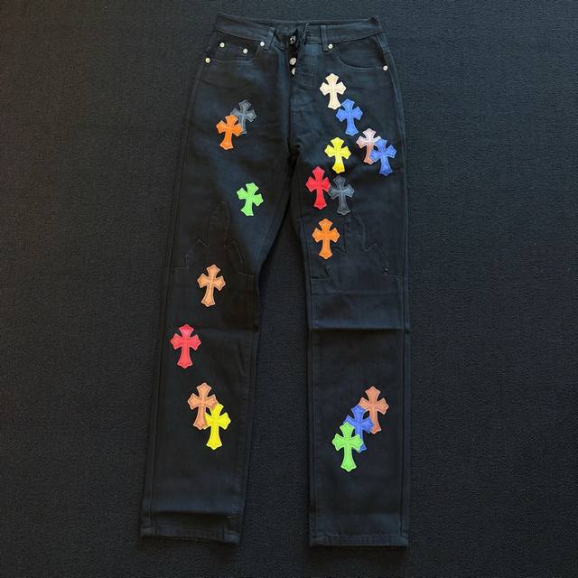 Style number: D358Chromehearts Chrome color patch straight jeans, top-level jean