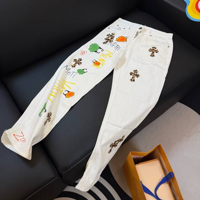 Style: D336 Chrome Hearts Straight Casual White Graffiti Leopard Print Leather J