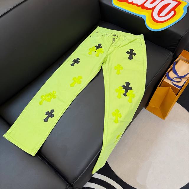 Style: D331 Chrome Hearts Chg Limited Edition Green Leather Jeans Color: Green S