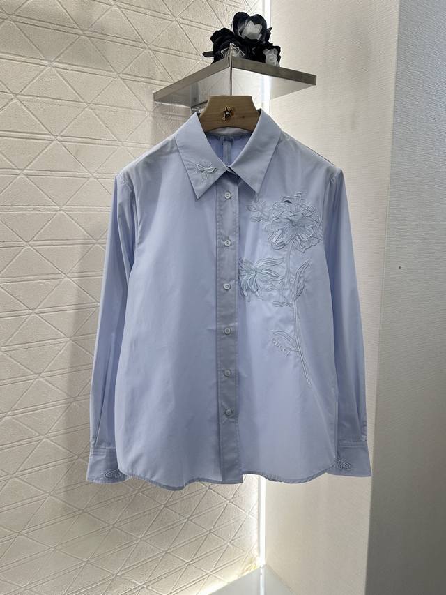 Gucc*2025 New Arrival Artistic Flower Embroidered Shirt Customized Yb Twill Cott