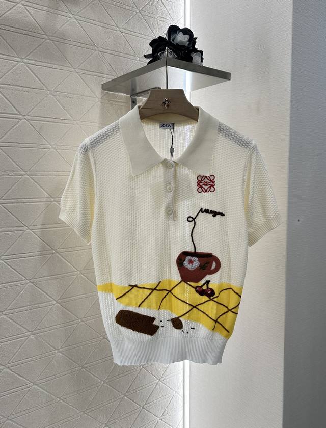 Loew*2025 New Arrival. Embroidered lapel knitted short sleeves. Custom-made Yb s