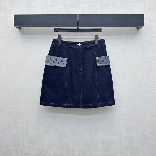 Louis Vuitto*2025 New Arrivals: Custom-Made Spliced Denim Skirt Made of YB Impor