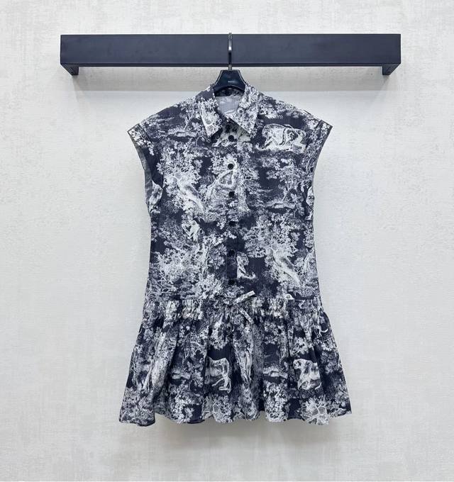 Dio*2025 New Arrival Printed Lapel Dress Custom Made YB Imported Twill Cotton Ma