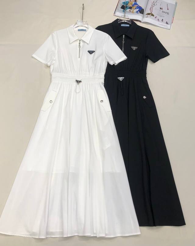 Pr141* 25Ss new short-sleeved dress solid color versatile waist slimming classic
