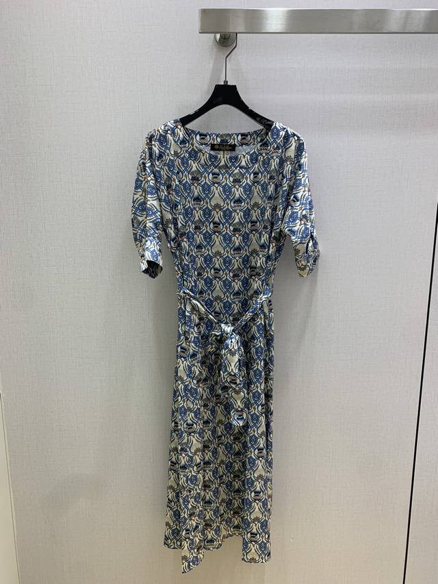 Highly recommended Lp*2025 spring and summer new printed short-sleeved belt dres
