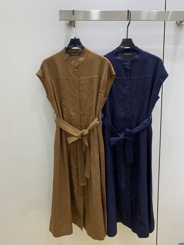 Highly recommended Lp*2025 spring and summer new simple belt dress pure linen fe