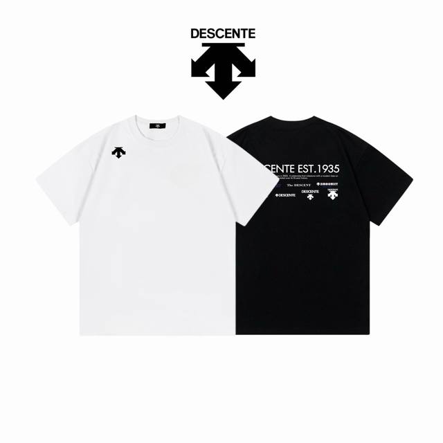 Descente 3D laminated back print 280g double yarn short sleeves: black and white