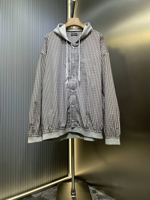 Balenciaga's premium original Paris Blcg plaid hooded jacket is made from custom