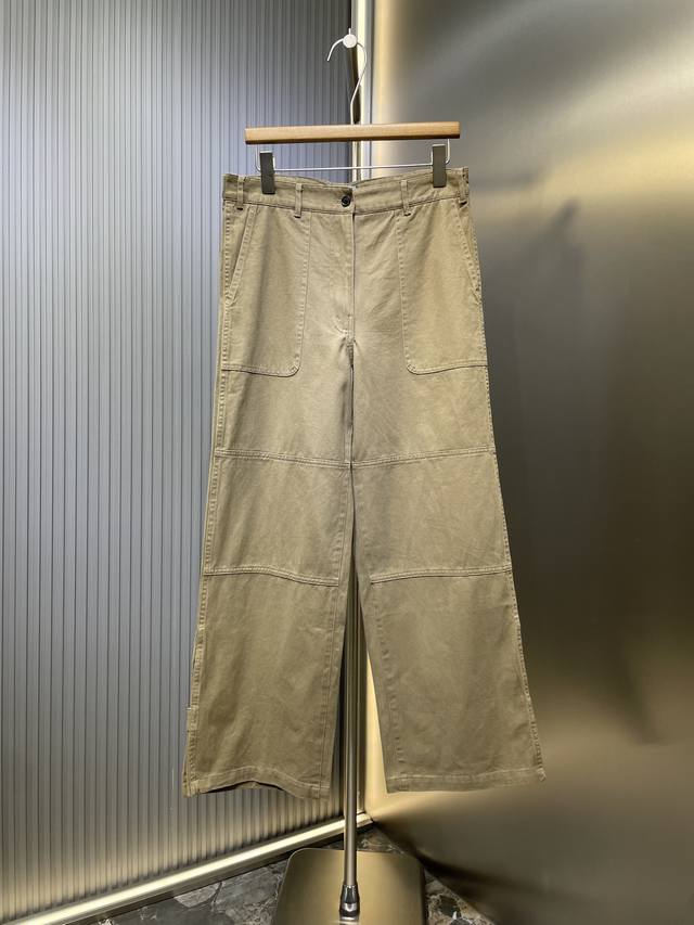 Prada top-grade original 25Ss solid color zipper wide-leg twill casual pants aut
